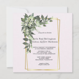 Folhas Verdes Dusty com Convite de Flores Brancas