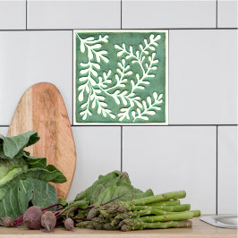 Folhas verdes e brancas Azulejo cerâmico