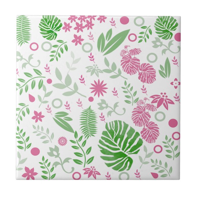 Folhas verdes e rosa e flores (Frente)