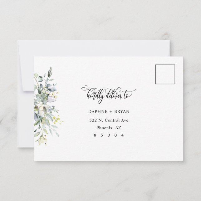 Folhas Verdes Elegantes Resposta com Remetente End (Verso)