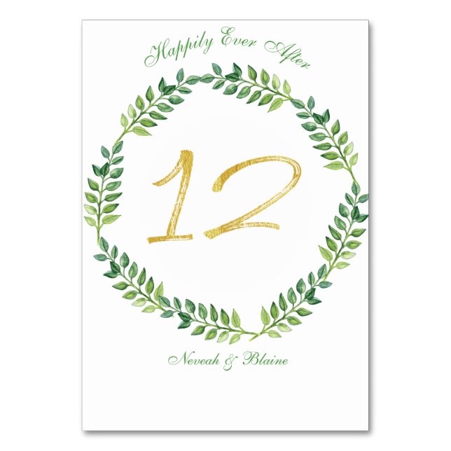 Folhas Verdes Românticas - Cartão de mesa de Casam (Frente)