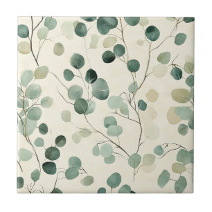 Folhas Verdes Terrosas com Fundo de Outono Creme