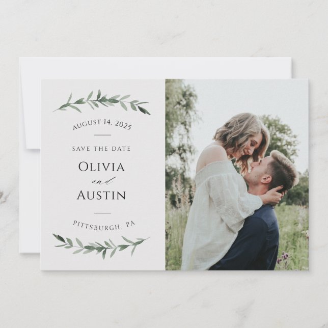 Folheto Botânico Verde Salvar a Data (Frente)