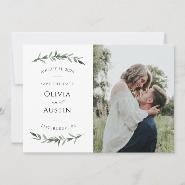 Folheto Botânico Verde Salvar a Data (Frente)