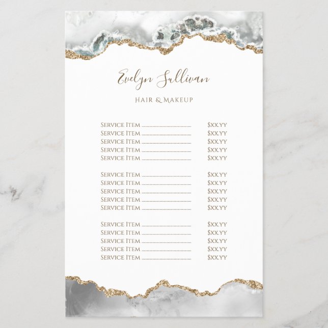 Folheto da lista de preços agados brancos (Frente)