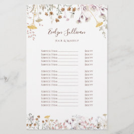 Folheto da lista de preços de flores silvestres