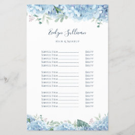 Folheto da lista de preços de hydrangea azul