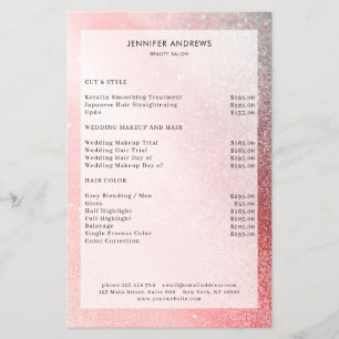 Folheto da Lista de Preços do Salão de Glitter M