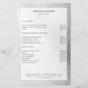 Folheto da Lista de Preços do Salão de Glitter M