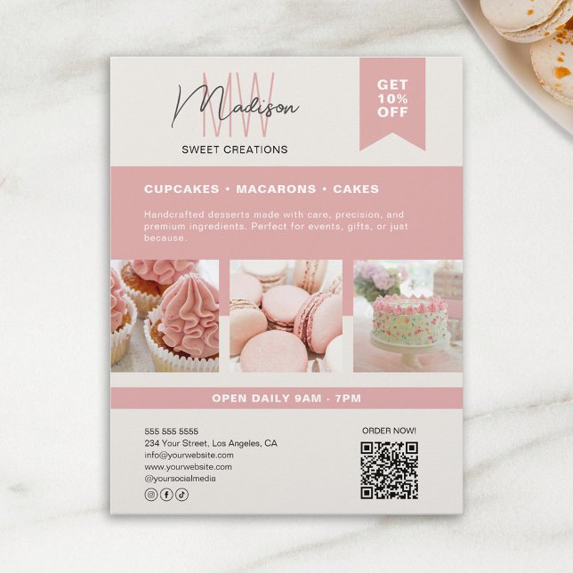 Folheto da padaria do logotipo monograma personali (Custom Monogram Logo Bakery Flyer)