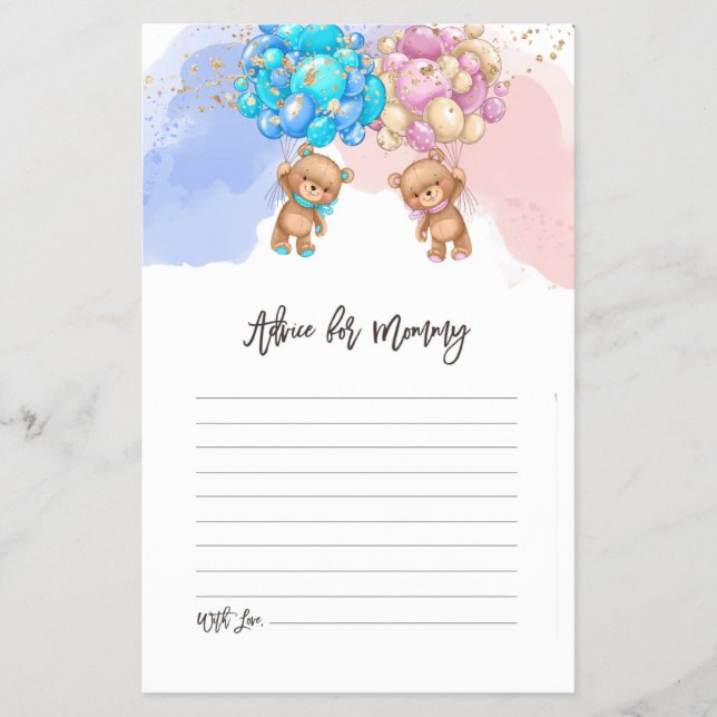 Folheto da placa de Chá de fraldas do Bear Balloon (Frente)