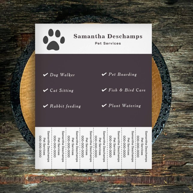 Folheto das tiras de rasgos dos serviços de poetas (Pet Services Tear Off Strips Flyer)