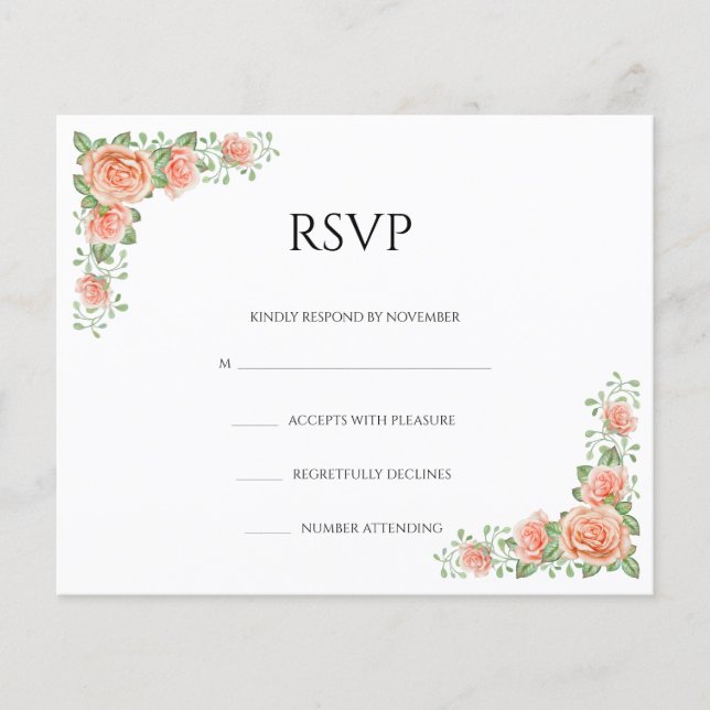 Folheto de Cartão RSVP de Casamento Floral (Frente)