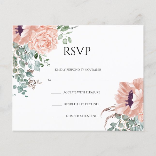 Folheto de Cartão RSVP de Casamento Floral (Frente)