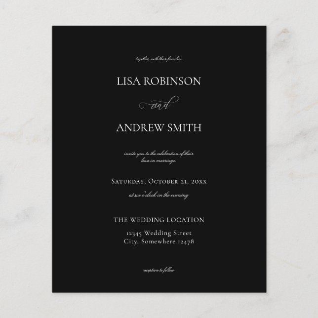 Folheto de Casamento da Caligrafia Preta do Orçame (Frente)