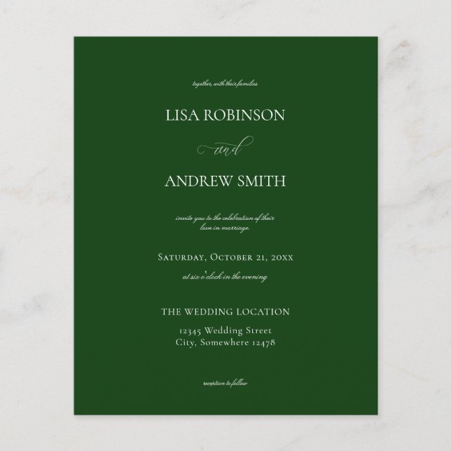 Folheto de Casamento de Caligrafia Verde Escuro (Frente)
