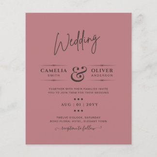 Folheto de Casamento Monocromático Dusty Rosa