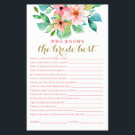 Folheto de chá de panela de praia floral tropical<br><div class="desc">Quem conhece o melhor jogo de Chás de panela da Noiva. Design de praia floral tropical.</div>