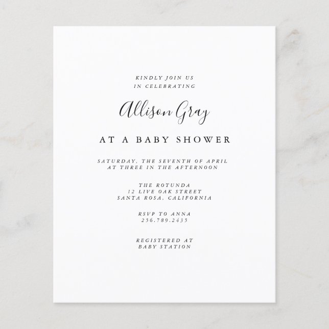 Folheto de Convite de Chá de fraldas de Orçamento (Frente)