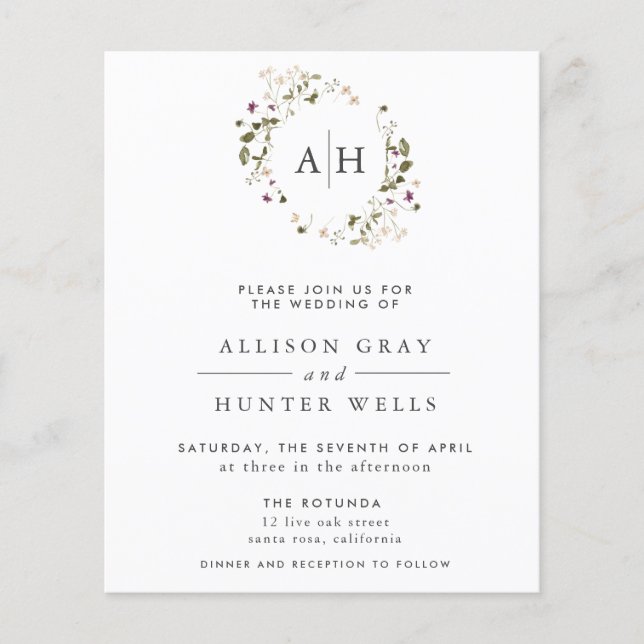 Folheto de Convite para Casamento Floral (Frente)