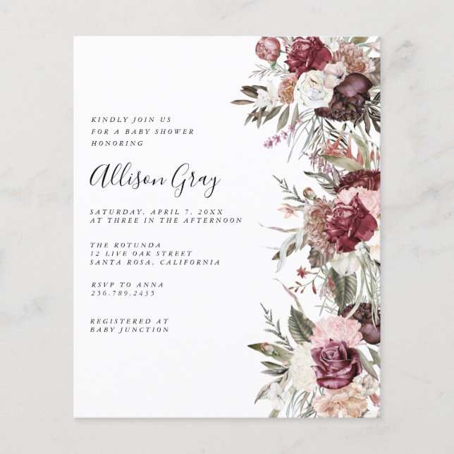 Folheto de Convite para Chá de fraldas Floral de O (Frente)