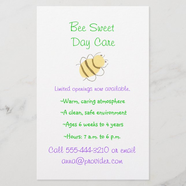 folheto de cuidados infantis tema abelha (Frente)