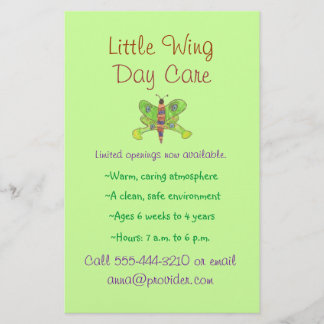 folheto de cuidados infantis tema borboleta