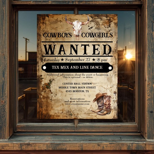 Folheto de eventos ocidental (Western rustic event flyer)