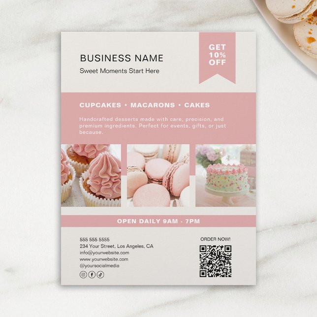 Folheto de Folha QR de Foto Personalizada (Custom Photo QR Bakery Flyer)