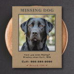 Folheto de Fotografias Personalizadas Pet Ausente<br><div class="desc">Um panfleto para um animal de estimação desaparecido (cão, gato, coelho e qualquer animal) com um fundo castanho-kraft, textos personalizáveis e um texto de recompensa em vermelho que você pode apagar, se não precisar. Não se esqueça de carregar uma foto clara e recente do seu animal de estimação, mostrando seus...</div>
