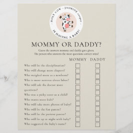 Folheto de jogos de chá de fraldas frente e verso