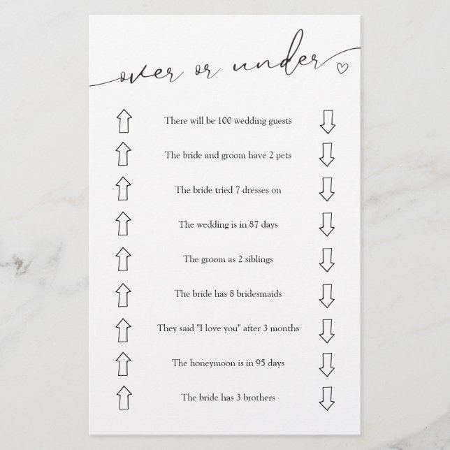 Folheto de jogos em cima ou abaixo do Chá de panel (Frente)