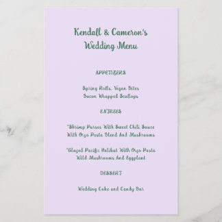 Folheto de Lavanda Sólida do Menu de Casamento de