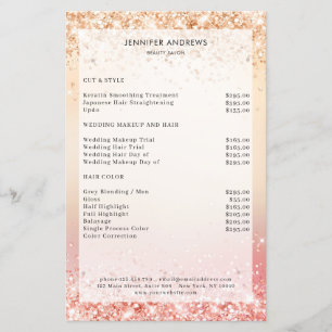 Folheto de Lista de Preços de Salão Glitter Modern