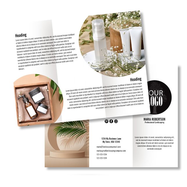 Folheto de logotipo preto e branco da empresa (Business brochure with your photo or logo template. )