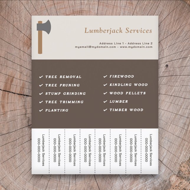 Folheto de Lumberjack Services Rasgar Liras (Lumberjack Services Tear Off Strips Flyer)