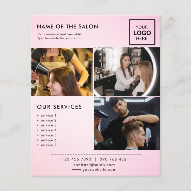 Folheto de Marketing Minimalista Rosa para Salão (Frente)