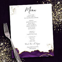 Folheto de Menu de Casamento com Mármore Roxo Dour
