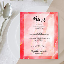 Folheto de Menu de Casamento de Mármore Dourado Ve