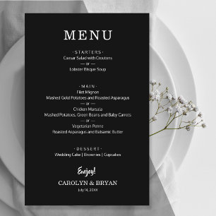 Folheto de Menu de Casamento Preto e Branco Econôm
