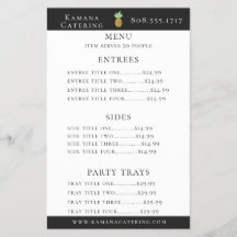 Folheto de Menu de Catering da Ilha do Abacaxi