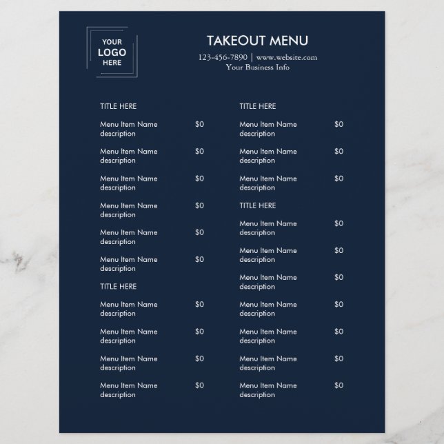 Folheto de Menu de Entrega de Restaurante com Logo (Frente)
