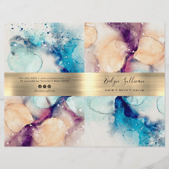 Folheto de menu de serviço de cor d'água púrpura (Frente)