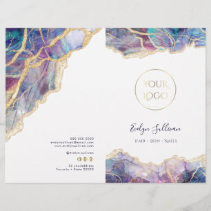 Folheto de menu de serviço do design opal roxo