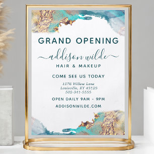 Folheto de Negócios de Aquarela Azul e Dourado Abs