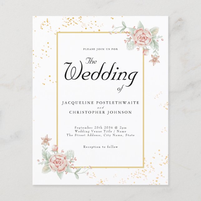 Folheto de Peony Rosa de Convite para Casamento de (Frente)