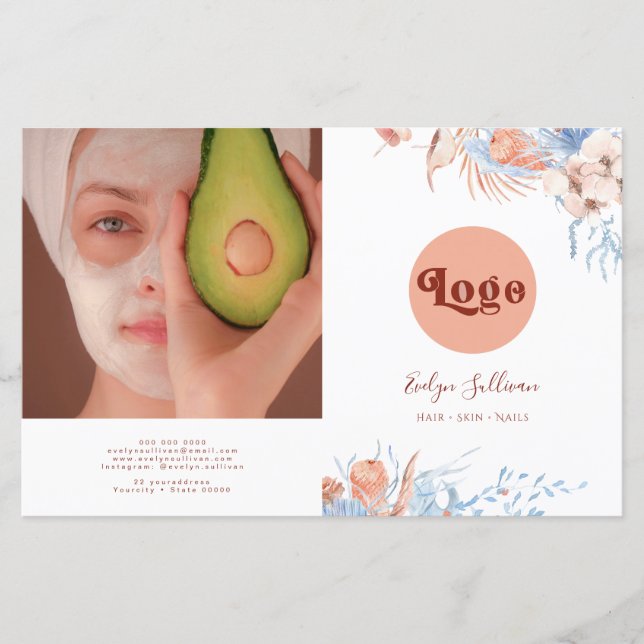 Folheto de pêssego e de bifurcação tropical azul (Frente)