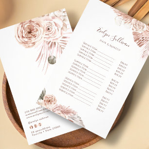 Folheto de preços das flores boho