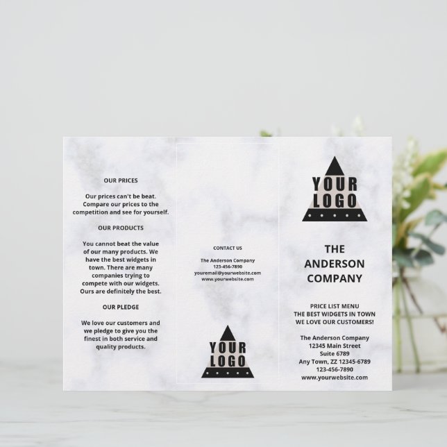 Folheto de preços do menu simples do seu logotipo (Em pé/Frente)