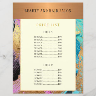 Folheto de promocional do menu de salão de beleza